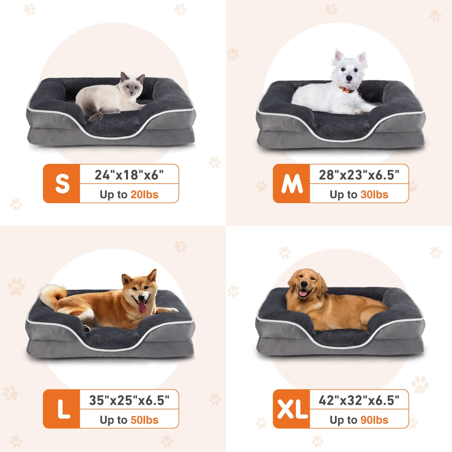 Petzaroo Memory Foam Pet Bed For Small Dogs & Cats