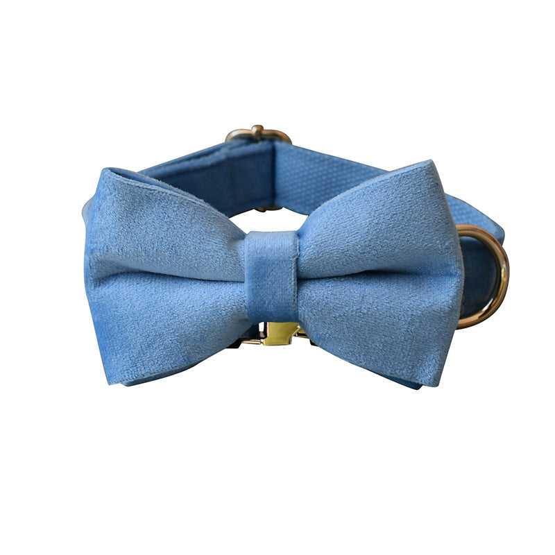 Petzaroo Blue Velvet Dog Collar, Leash & Bow Tie
