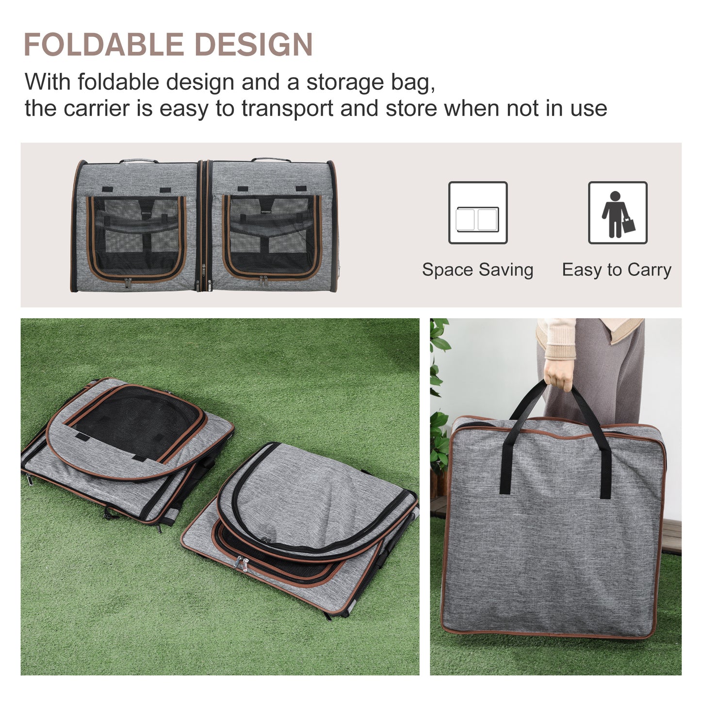 Portable Soft-sided Two Compartments Pet Cat Carrier