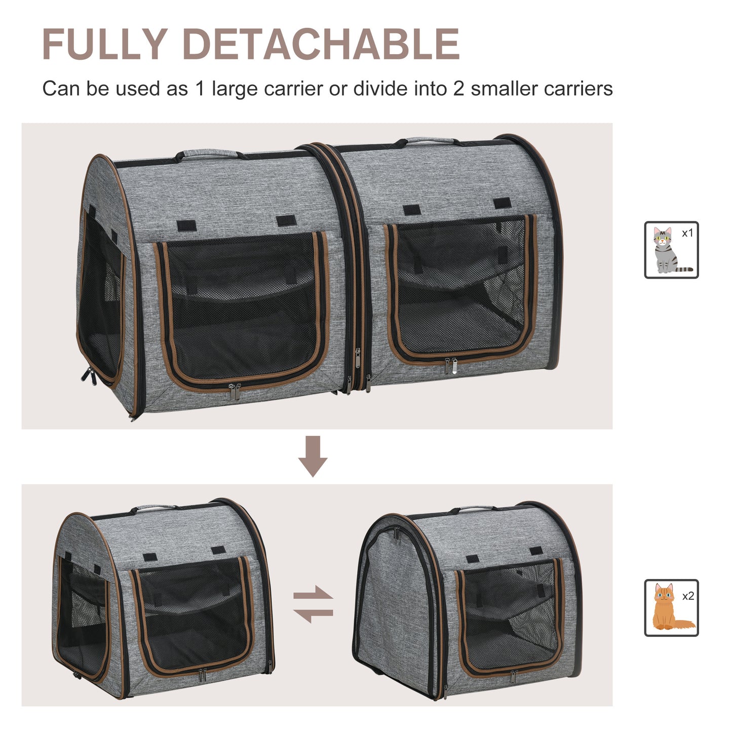 Portable Soft-sided Two Compartments Pet Cat Carrier
