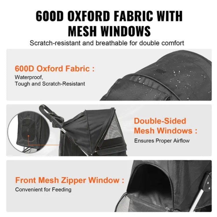 VEVOR 3 Wheels Puppy Stroller With Front Pedal