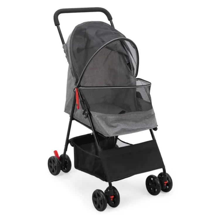 Petzaroo Foldable Pet Stroller For Small Puppies, Gray And Black