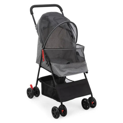 Petzaroo Foldable Pet Stroller For Small Puppies, Gray And Black