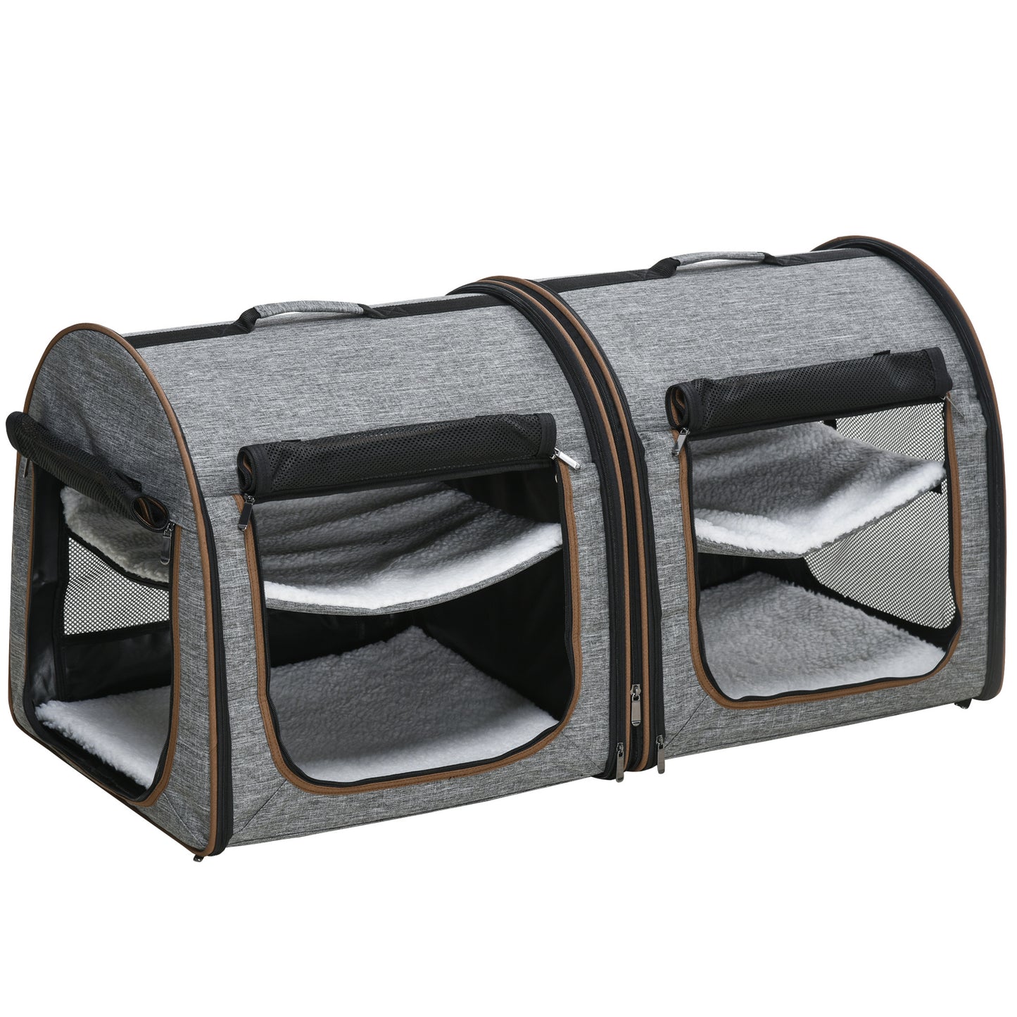 Portable Soft-sided Two Compartments Pet Cat Carrier