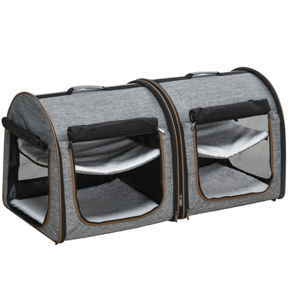 Portable Soft-sided Two Compartments Pet Cat Carrier