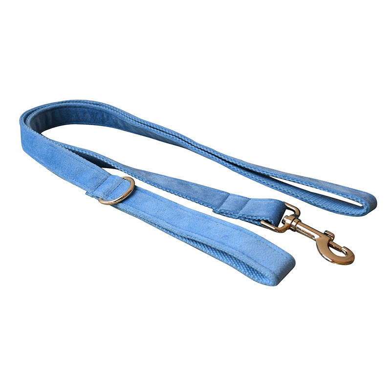 Petzaroo Blue Velvet Dog Collar, Leash & Bow Tie