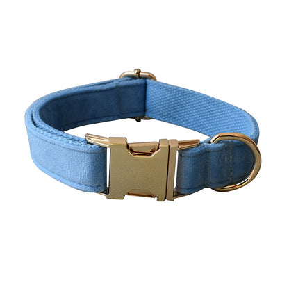 Petzaroo Blue Velvet Dog Collar, Leash & Bow Tie