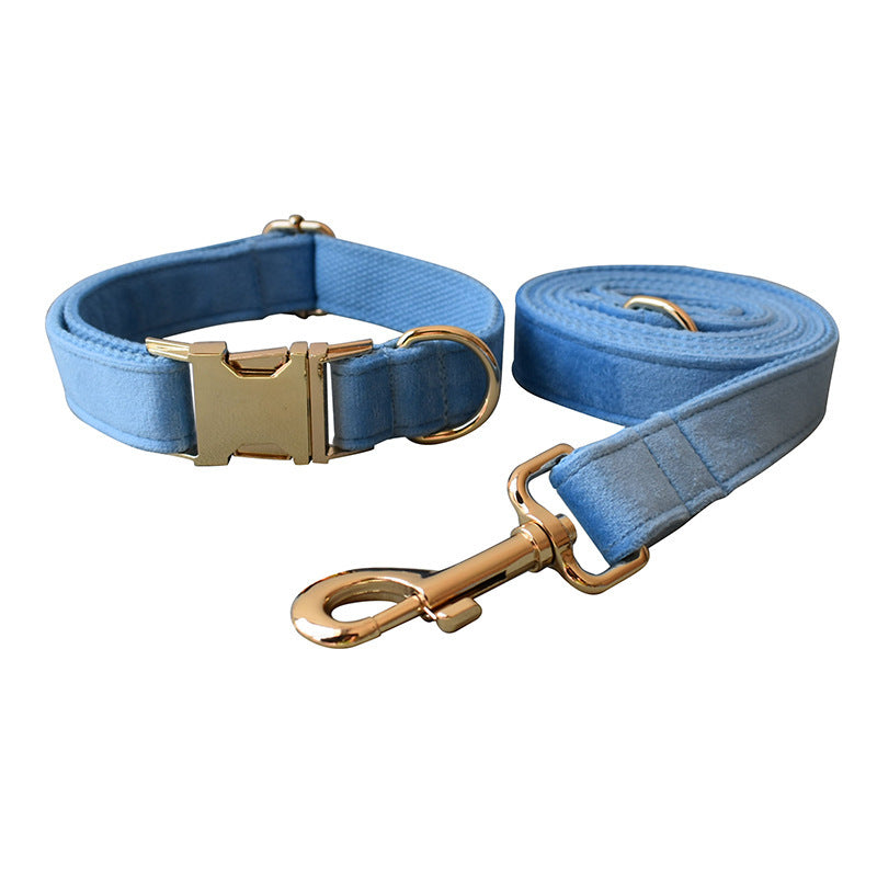 Petzaroo Blue Velvet Dog Collar, Leash & Bow Tie