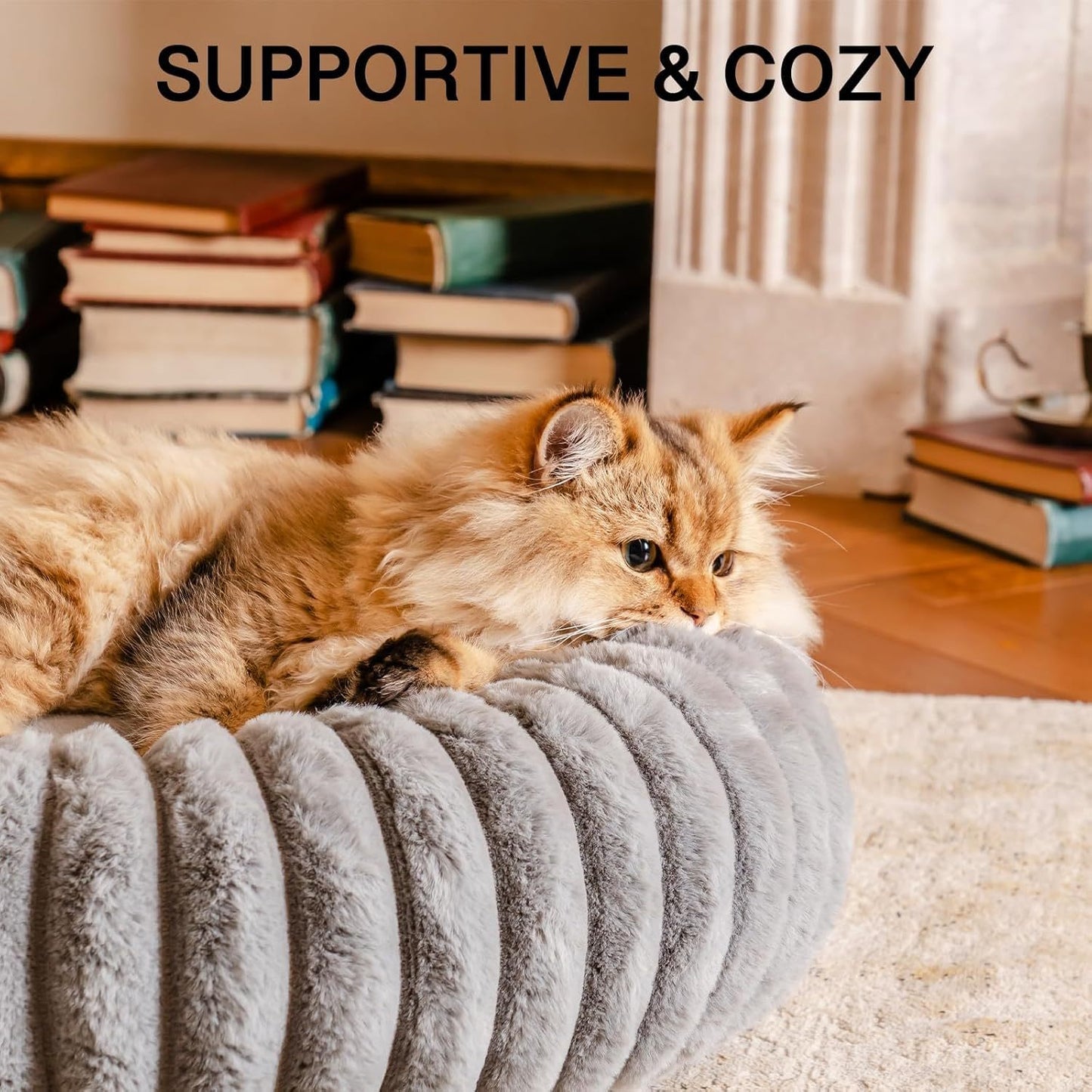 Petzaroo Donut Fluffy Non-Slip Calming Cat Bed