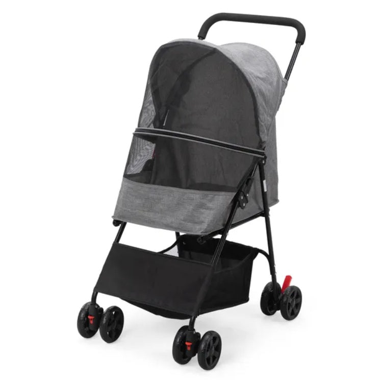 Petzaroo Foldable Pet Stroller For Small Puppies, Gray And Black