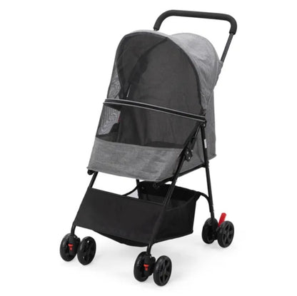 Petzaroo Foldable Pet Stroller For Small Puppies, Gray And Black