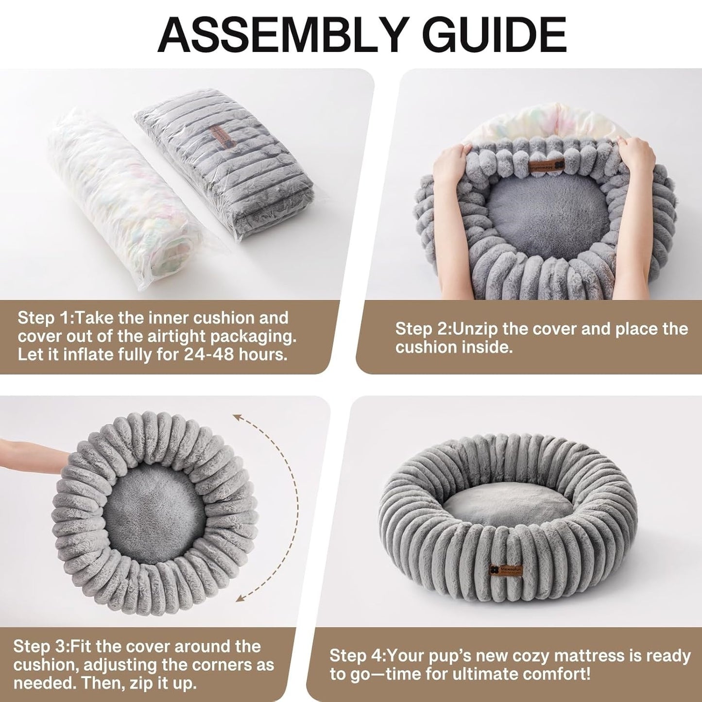Petzaroo Donut Fluffy Non-Slip Calming Cat Bed