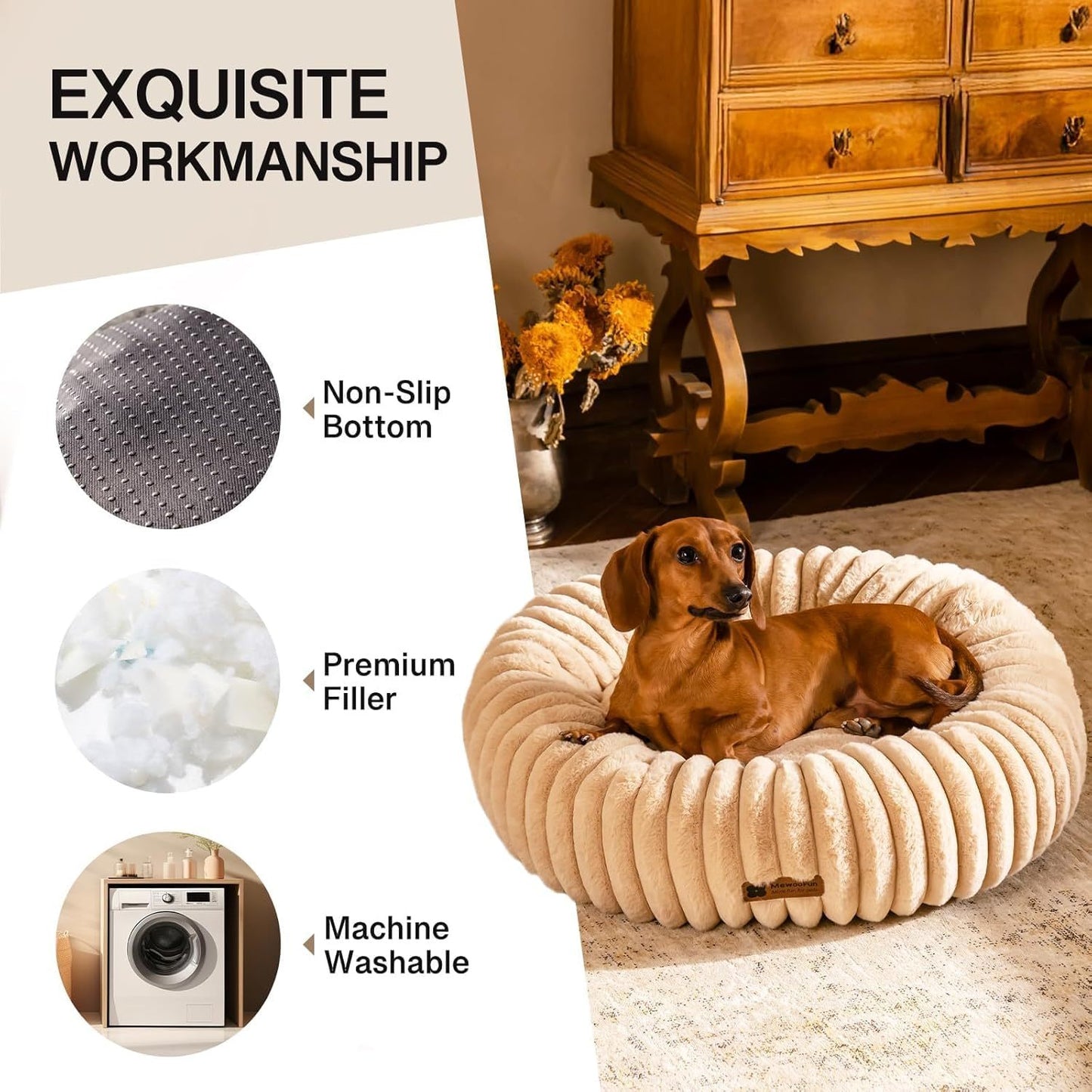Fluffy Non-Slip Donut Calming Bed For Small Dogs and Cats