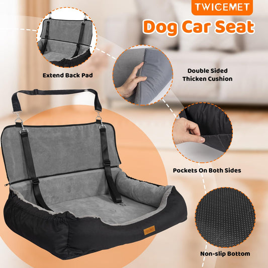 Large Dog Car Booster Seat by Petzaroo – Elevated and Padded Travel Seat for Safety and Comfort