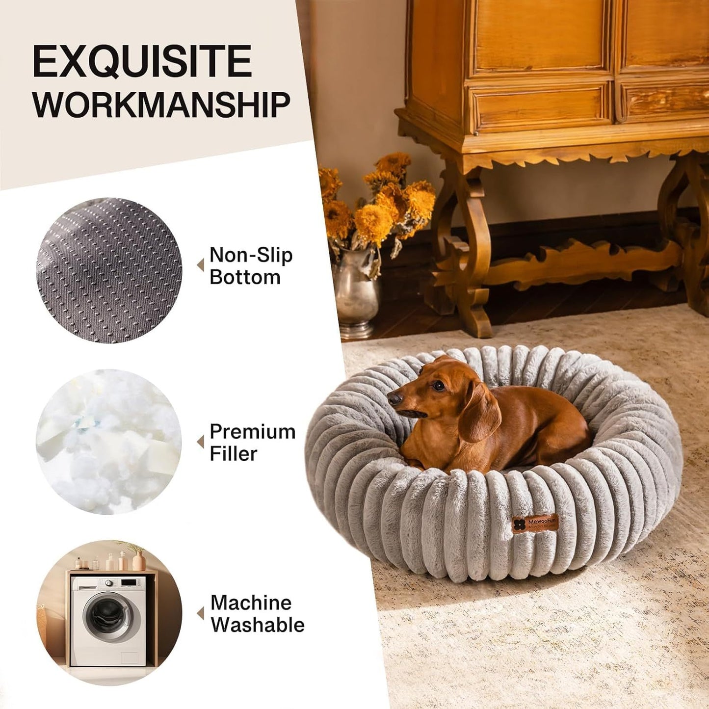 Petzaroo Donut Fluffy Non-Slip Calming Cat Bed