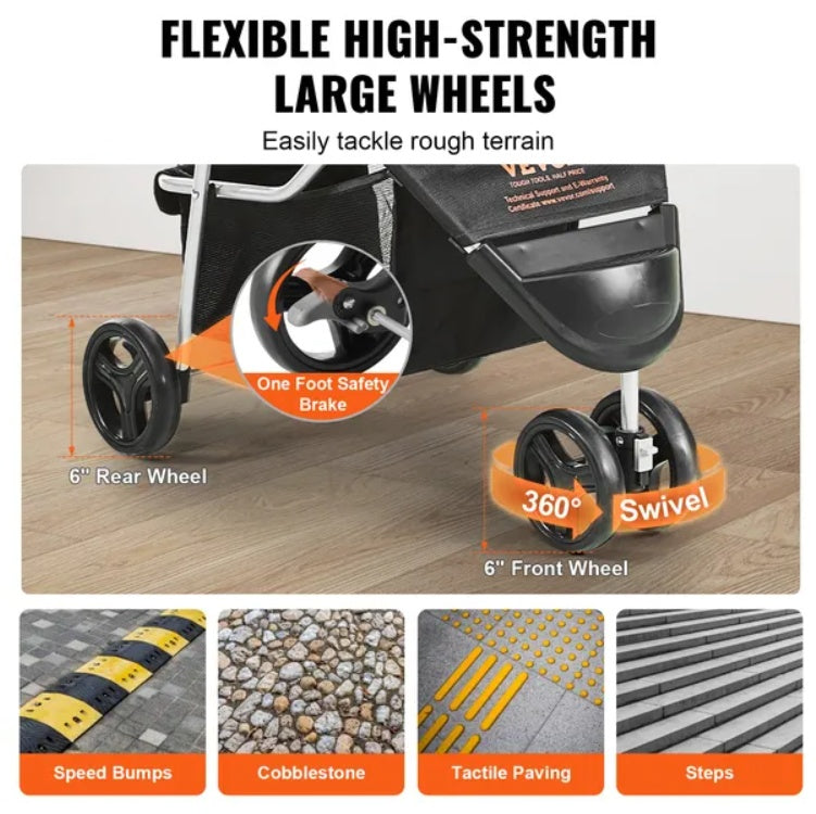 VEVOR 3 Wheels Puppy Stroller With Front Pedal