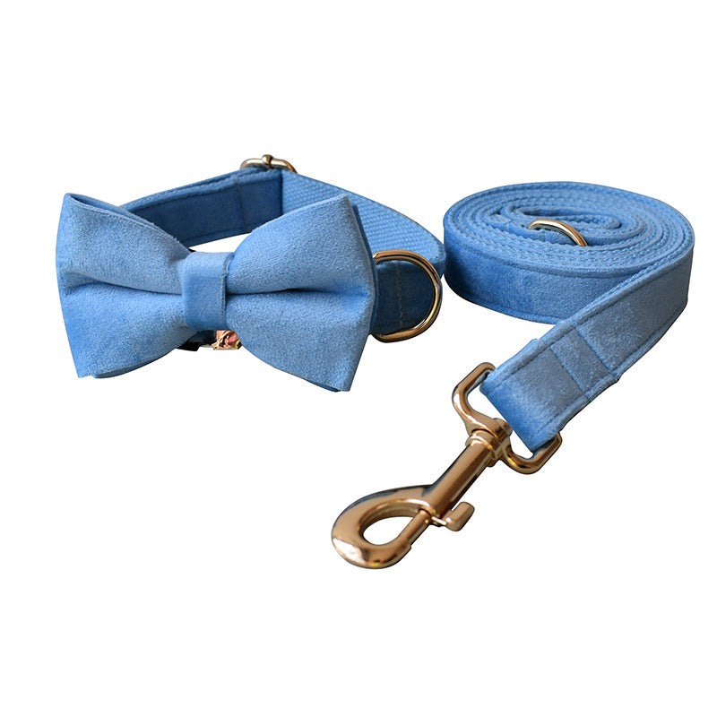 Petzaroo Blue Velvet Dog Collar, Leash & Bow Tie