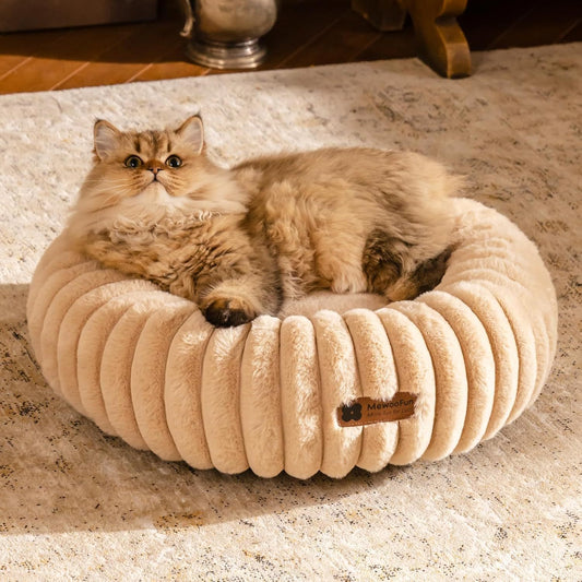 Soft Donut-Shaped Calming Pet Bed – Anti-Anxiety Fluffy Bed with Non-Slip Base