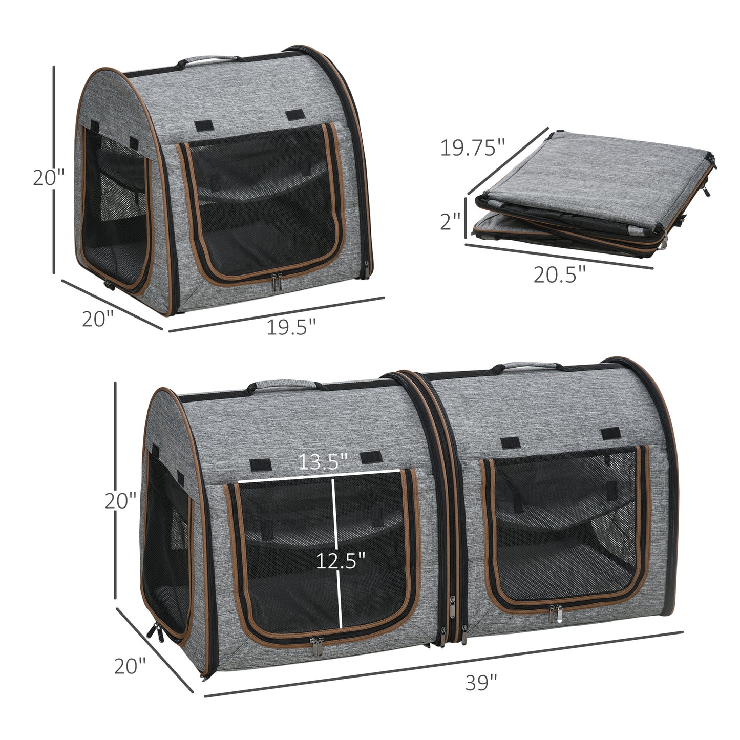Portable Soft-sided Two Compartments Pet Cat Carrier