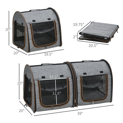 Portable Soft-sided Two Compartments Pet Cat Carrier
