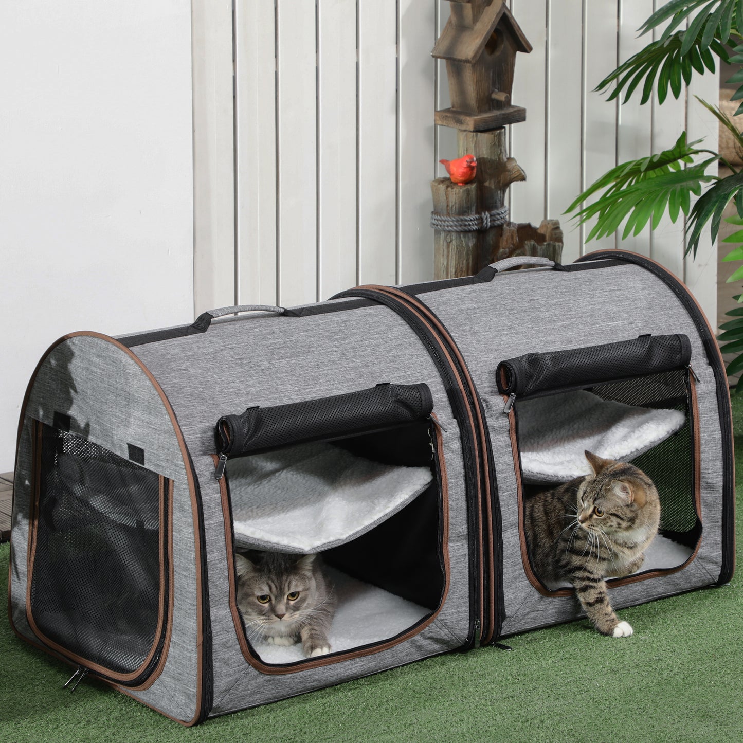 Portable Soft-sided Two Compartments Pet Cat Carrier