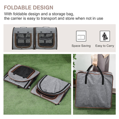 Portable Soft-sided Two Compartments Pet Cat Carrier