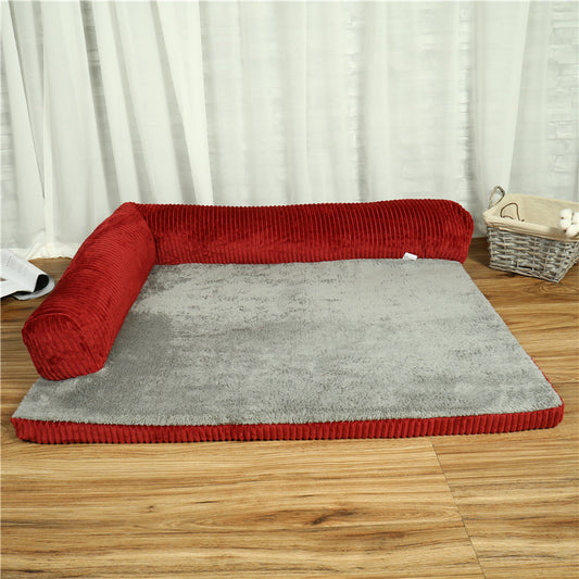 Corduroy Pet Couch – Elevated Dog Bed with Cushioned Sides and Soft Texture
