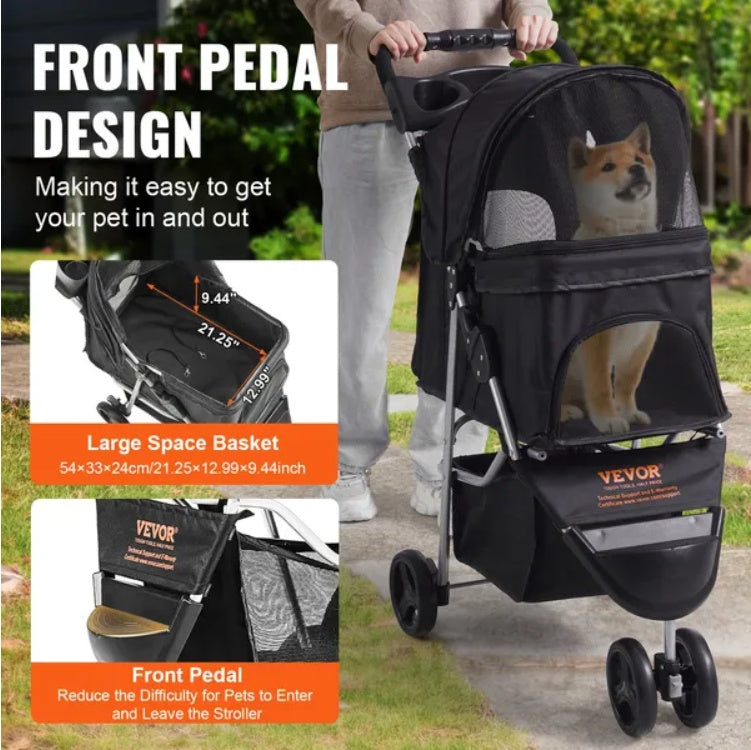 VEVOR 3 Wheels Puppy Stroller With Front Pedal