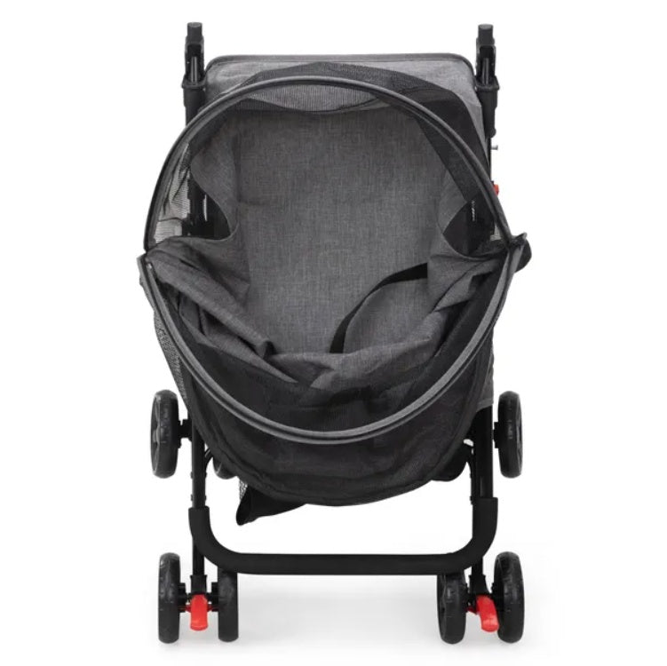 Petzaroo Foldable Pet Stroller For Small Puppies, Gray And Black