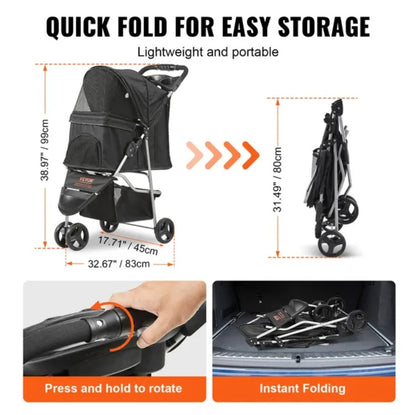 VEVOR 3 Wheels Puppy Stroller With Front Pedal