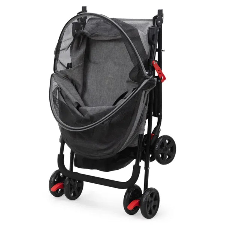 Petzaroo Foldable Pet Stroller For Small Puppies, Gray And Black